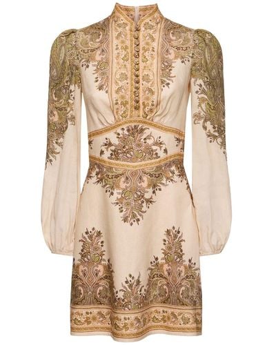 Zimmermann Robe courte boutonnée en lin paisley natura - Neutre
