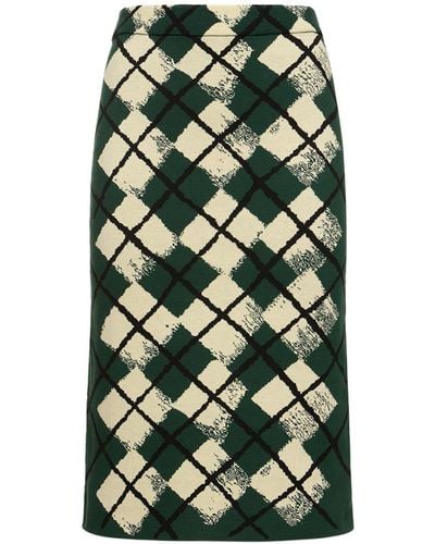 Burberry Check Cotton Knit Midi Skirt - Green