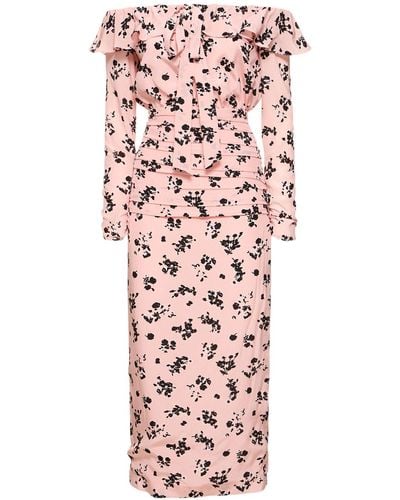 Alessandra Rich Printed Silk Off-the-shoulder Midi Dress - Pink