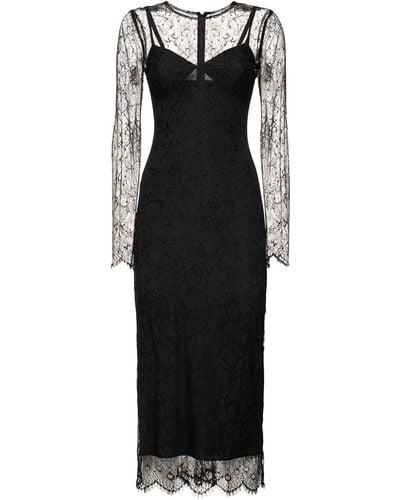 Dolce & Gabbana Chantilly Lace Long Sleeve Midi Dress - Black