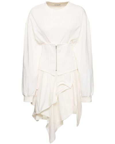 Acne Studios Asymmetric Cotton Blend Dress W/ Corset - White
