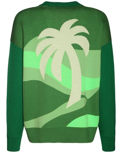Palm Angels Suéter De Punto De Lana Con Intarsia - Verde