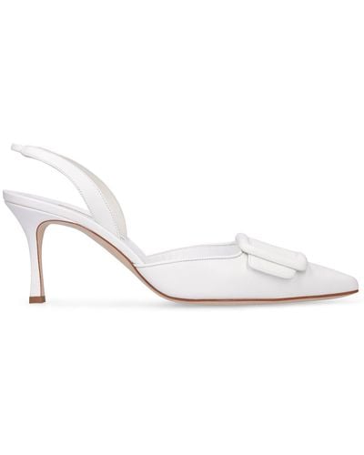 Manolo Blahnik 70mm Maysli Leather Slingback Court Shoes - White