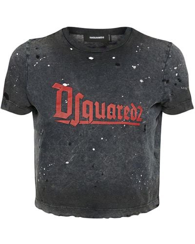 DSquared² Camiseta corta de algodón jersey con logo - Negro