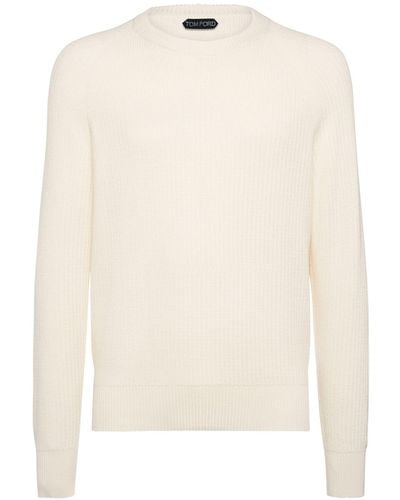 Tom Ford Textured Wool & Silk Crewneck Sweater - Natural