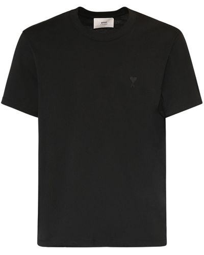 Ami Paris Logo-embroidered Cotton T-shirt - Black