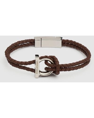 Ferragamo 17cm Gancio Braided Leather Bracelet - Brown