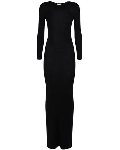 Saint Laurent Wool Blend Long Backless Dress - Black