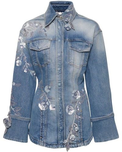 Blumarine Denim Jacket W/Flowers - Blue