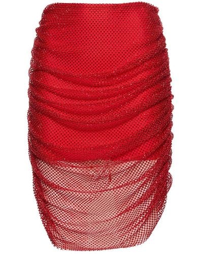 GIUSEPPE DI MORABITO Embellished Embroide Mesh Mini Skirt - Red