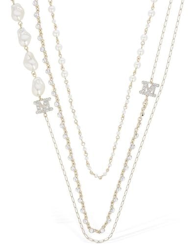 Max Mara Monogram Faux Pearl & Crystal Necklace - White