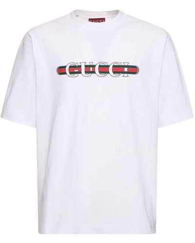 Gucci Schweres T-shirt Aus Baumwolle Mit Logodetail - Weiß