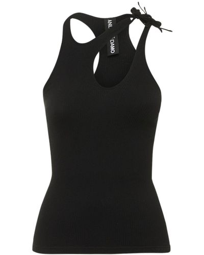 ANDREADAMO Ribbed Jersey Top W/ Double Straps - Black