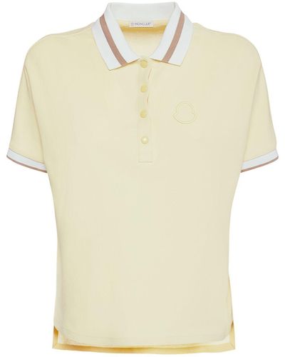 Moncler Polo Cotton Jersey Logo Top - Natural