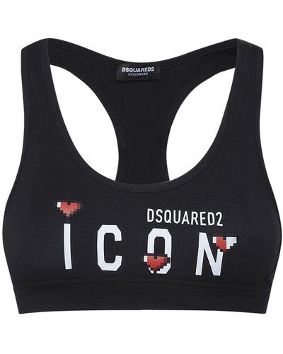 DSquared² Icon Heart Print Cotton Jersey Bra Top - Black