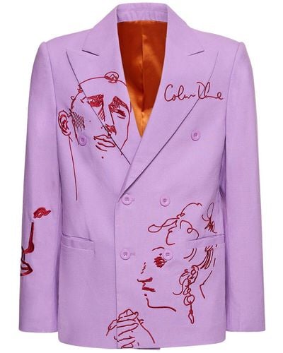 Kidsuper Doodle Faces Embroidered Suit Jacket - Purple