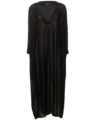 Balmain Shiny Jersey Long V-neck Kaftan Dress - Black