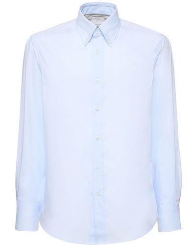 Brunello Cucinelli Cotton Poplin Shirt - Blue