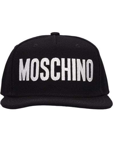 Moschino Logo Embroidery Cotton Canvas Cap - Black