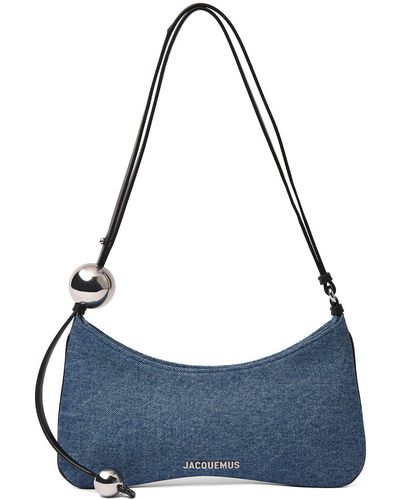 Jacquemus Sac Porté Épaule En Jean À Finitions En Cuir Et À Ornements Le Bisou Perle - Bleu