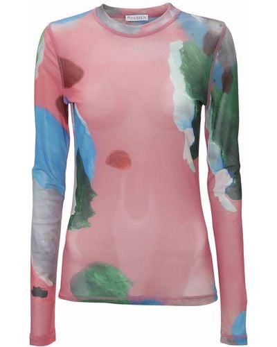 JW Anderson Top in mesh stampato - Rosa