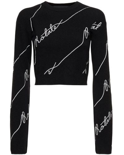 ROTATE BIRGER CHRISTENSEN Sequined Logo Cropped Sweater - Black