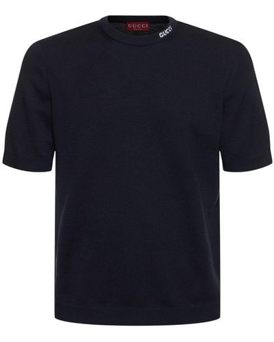 Gucci Logo Intarsia Silk & Cotton T-shirt - Blue