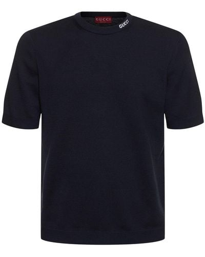 Gucci T-shirt Aus Baumwolle Mit Logodetail - Blau