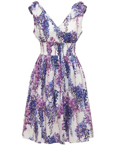 Dolce & Gabbana Printed Cotton Poplin Bow Midi Dress - Purple