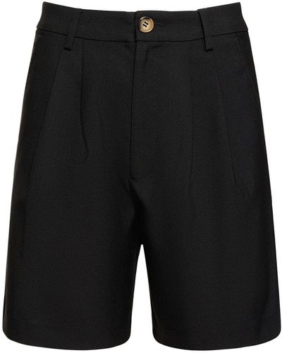 Anine Bing Carrie Pleated Wool Blend Shorts - Black