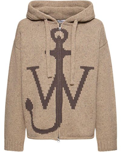 JW Anderson Maglia in misto lana con zip e cappuccio - Neutro