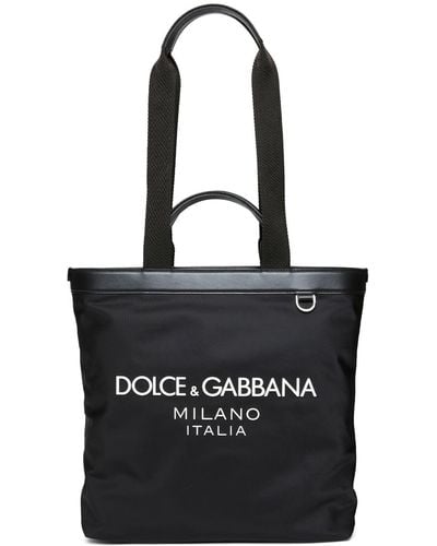 Dolce & Gabbana Rubberized Logo Nylon Tote Bag - Black