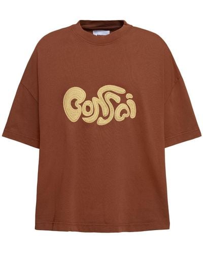 Bonsai Logo Embroidery Oversize Cotton T-shirt - Brown