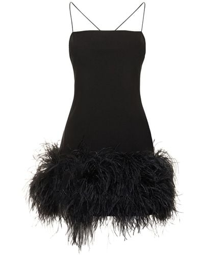 The Attico Fujiko Jersey Mini Dress W/ Feathers - Black