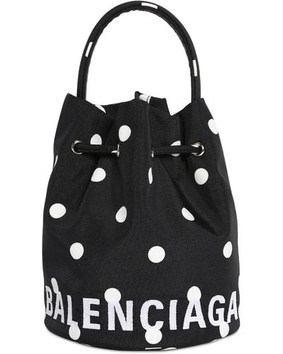 Balenciaga Wheel Xs Polka-dot Canvas Bucket Bag - Black