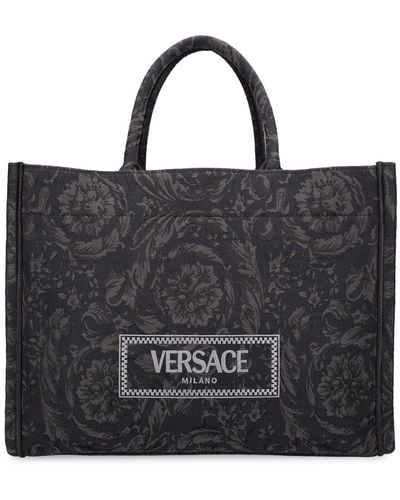 Versace Bolso tote grande con logo jacquard - Negro
