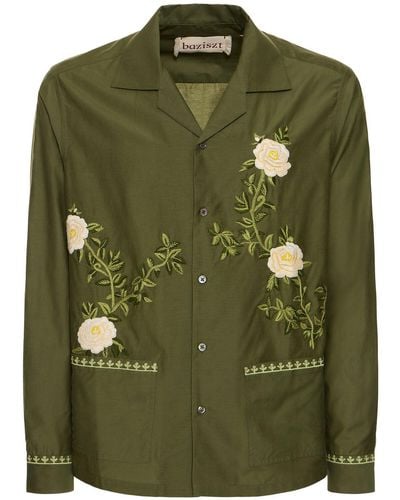 BAZISZT Flower Cotton & Silk Shirt - Green