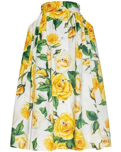 Dolce & Gabbana Midirock Aus Baumwollpopeline Mit Blumenprint Und Falten - Gelb