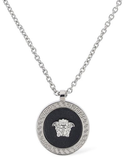 Versace Metal Necklace Logo Charm - White