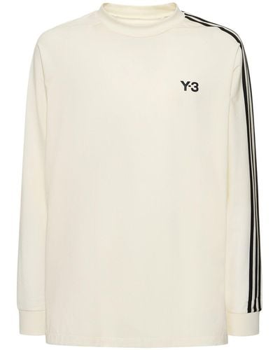 Y-3 3-stripe Cotton Long Sleeve T-shirt - Natural