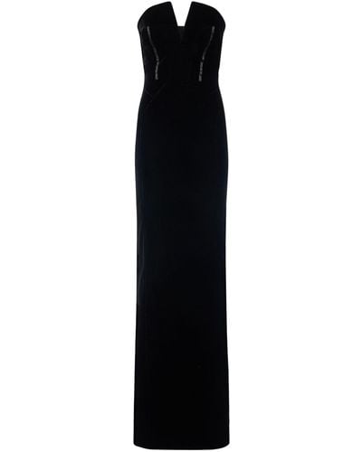 Tom Ford Velvet Bustier Strapless Long Dress - Black