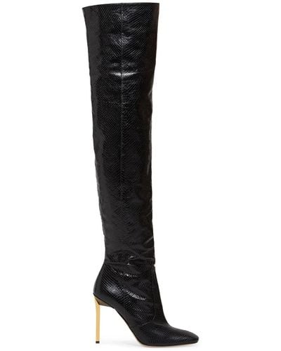 Tom Ford 105Mm Glossy Python Print Leather Boots - Black