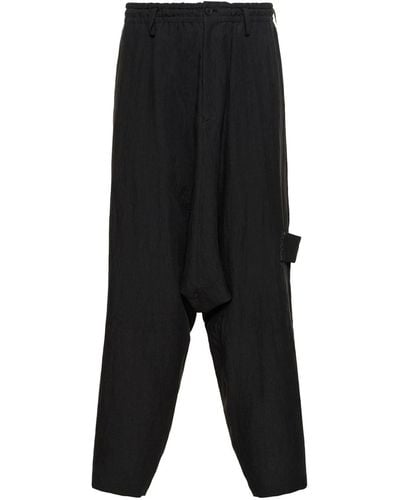Yohji Yamamoto A-asm Sarouel Gusset Linen Pants - Black