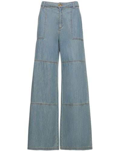 Moschino Cotton Chambray Wide Trousers - Blue