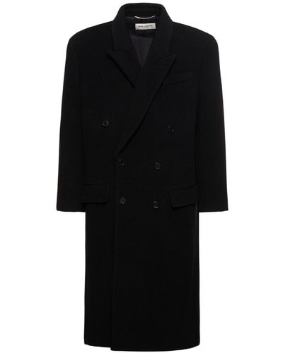 Saint Laurent Chevron Wool Double-breasted Coat - Black