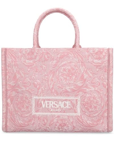 Versace Große Tote Aus Jacquard "barocco" - Pink
