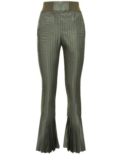 Sacai Pleated Nylon & Knit Flared Trousers - Green