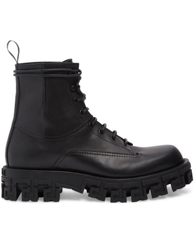 Versace Leather Combat Boots - Black