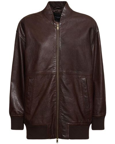 Weekend by Maxmara Cursore Zip-Up Leather Jacket - Brown