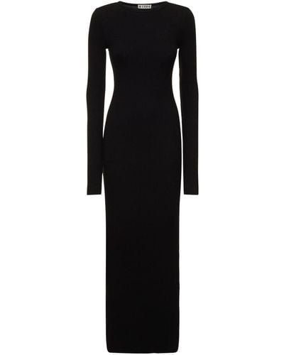 ÉTERNE Cotton Blend Crewneck Long Dress - Black